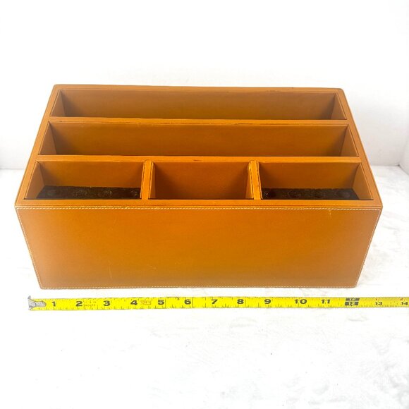 Levenger Morgan Full Grain Tan Smooth Leather Desk Top Organizer Caddy Office - Picture 2 of 15